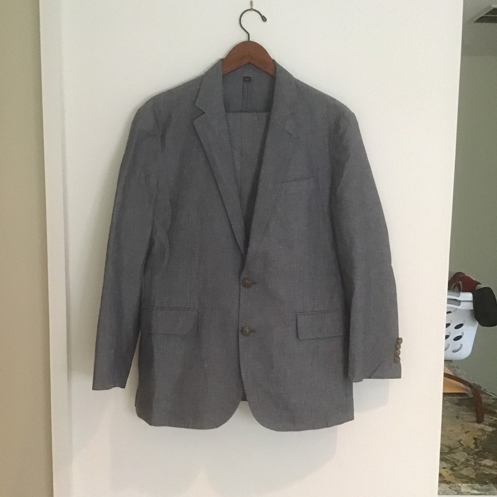 J.Crew Ludlow Suit Baird McNutt Irish Linen Cotton Grey Blazer Pants 38S 30x30